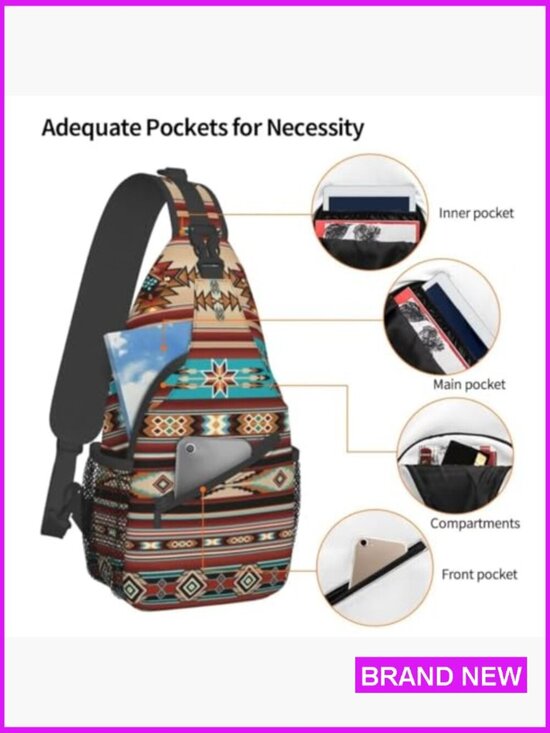 Aztec Pattern Sling Backpack Crossbody Daypack Lightweight Travel Hiking Casual main image 5